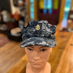 Navy Camouflage Hat with Anchor Emblem